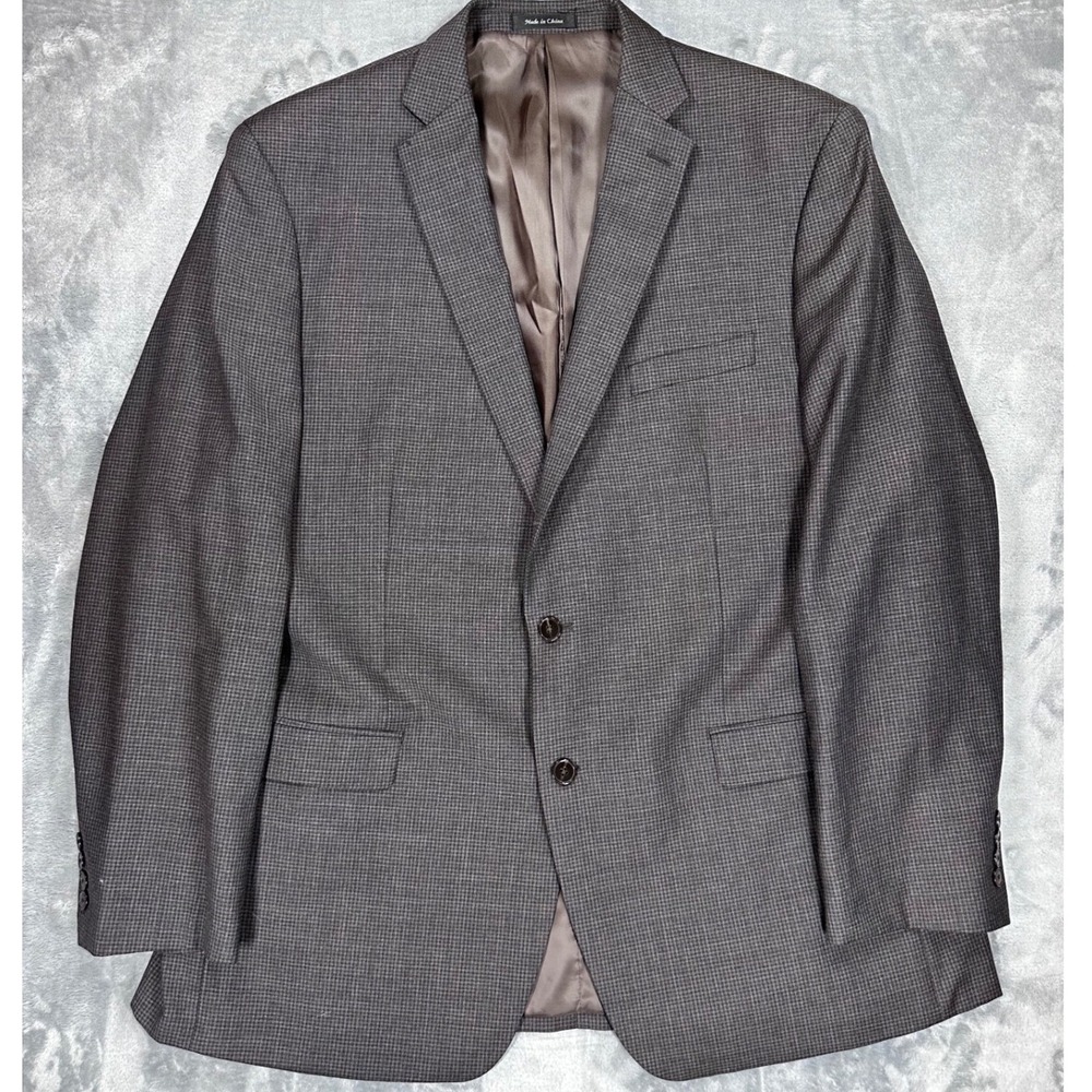 Calvin Klein Mens 48L Wool Blazer Micro Check Brown Grey Sport Coat 2-Button
